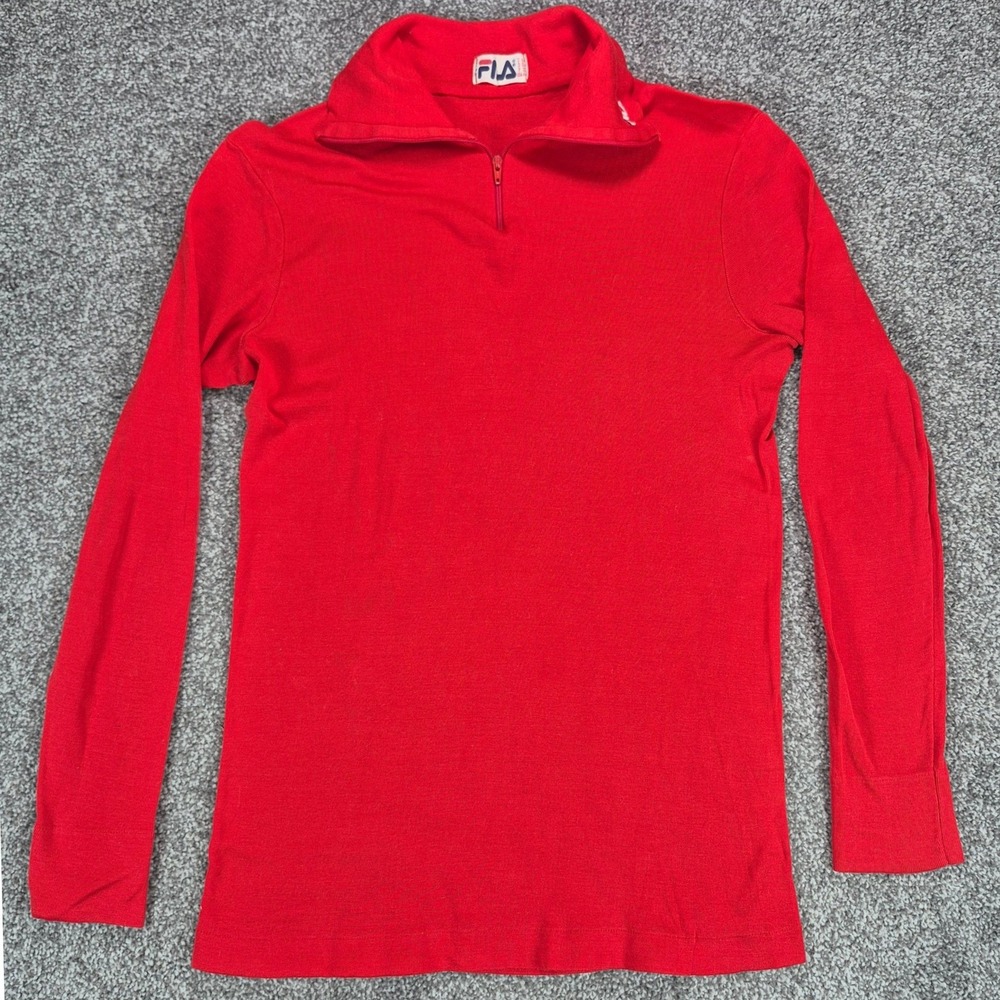 Vintage Fila 1/4 Zip Pullover Womens Small Red Single Stitch Made in Italy